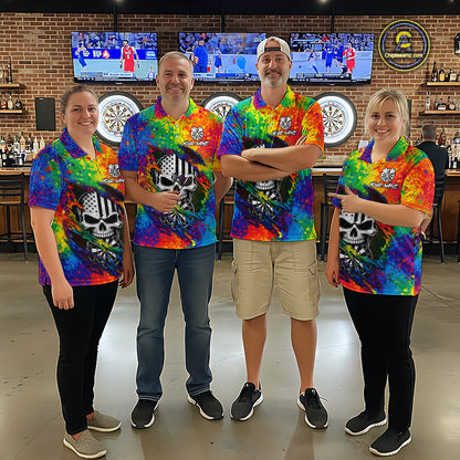 Colorful Splatter Torn Dart Shirt Custom US Flag Skull Darts Team Outfits For Men, Darts Gifts NYN4072