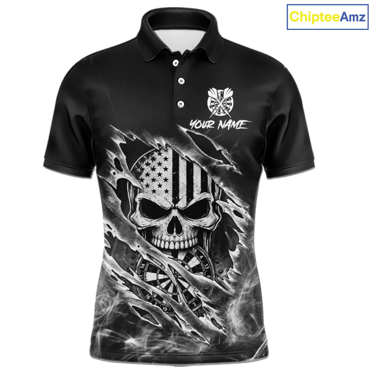 White Smokes Torn Dart Shirt Custom US Flag Skull Darts Team Outfits For Men, Darts Gifts NYN4073