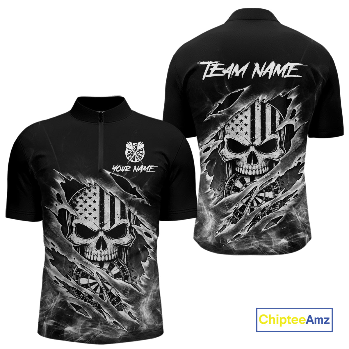 White Smokes Torn Dart Shirt Custom US Flag Skull Darts Team Outfits For Men, Darts Gifts NYN4073