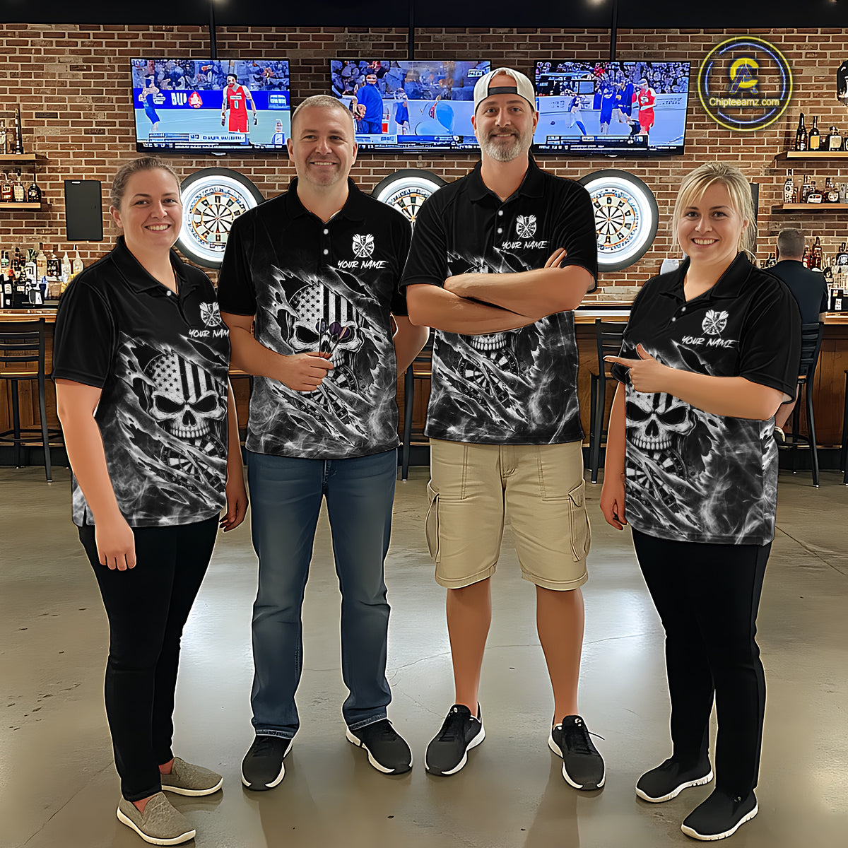 White Smokes Torn Dart Shirt Custom US Flag Skull Darts Team Outfits For Women, Darts Gifts NYN4073