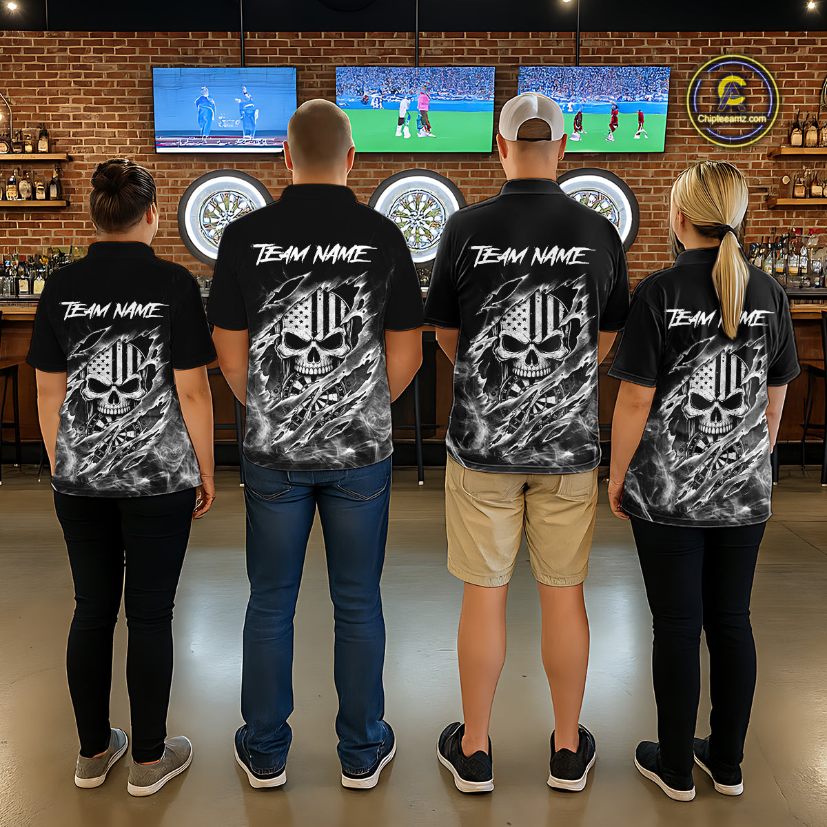 White Smokes Torn Dart Shirt Custom US Flag Skull Darts Team Outfits For Women, Darts Gifts NYN4073