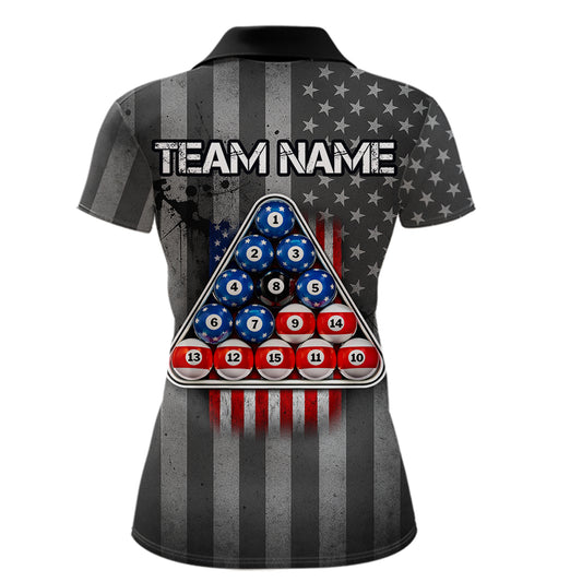 Grunge US Flag Blur 8 Ball Pool Billiard Team Shirt For Women Custom Patriotic Billiards Ball Attire NYN2470