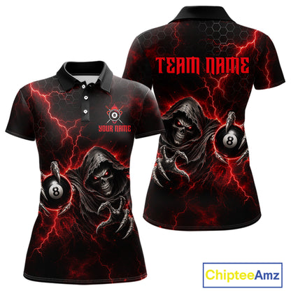 Custom Red Grim Reaper Thunder 8 Ball Pool Billiard Shirt For Women, Billiard Team Jersey NYN3778