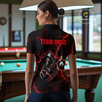 Custom Red Grim Reaper Thunder 8 Ball Pool Billiard Shirt For Women, Billiard Team Jersey NYN3778