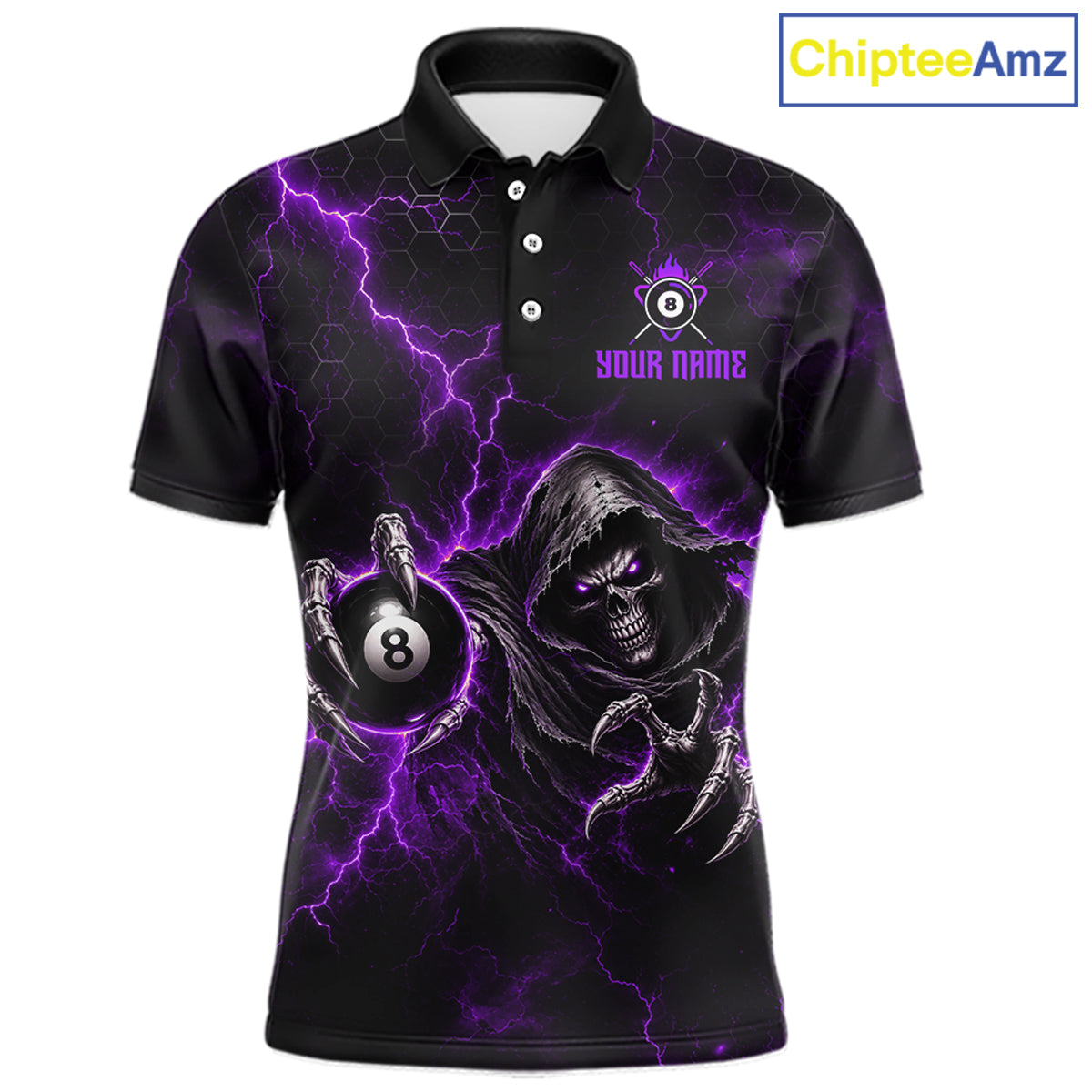 Custom Purple Grim Reaper Thunder 8 Ball Pool Billiard Shirt For Men,  Billiard Team Jersey NYN3780