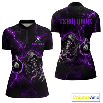 Custom Purple Grim Reaper Thunder 8 Ball Pool Billiard Shirt For Women, Billiard Team Jersey NYN3780