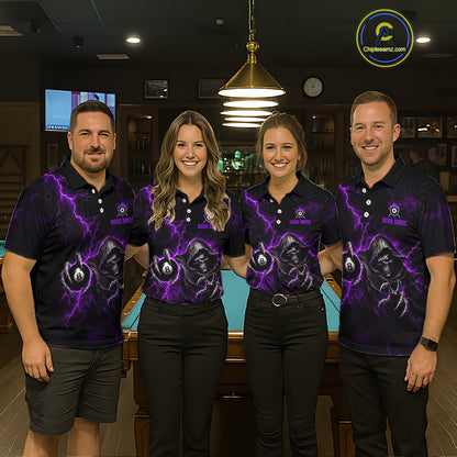 Custom Purple Grim Reaper Thunder 8 Ball Pool Billiard Shirt For Women, Billiard Team Jersey NYN3780