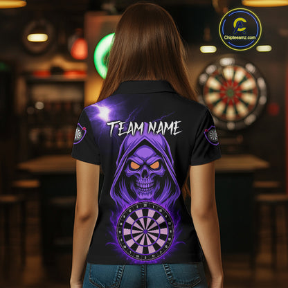 Custom Skeleton Purple Flames Dartboard Dart Women Polo Jerseys Outfits Dart Team Shirt NYN1664