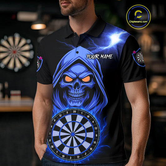 Custom Skeleton Blue Flames Dartboard Dart Women Polo Jerseys Outfits Dart Team Shirt NYN1665