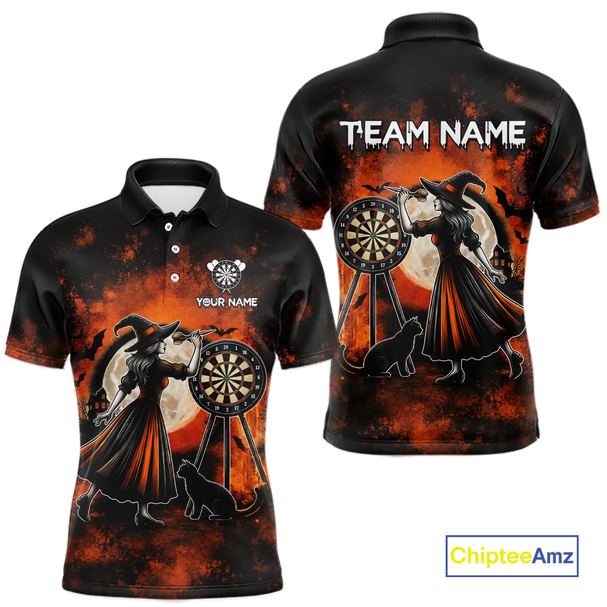 Orange Grunge Halloween Mens Dart Polo Quarter-Zip Shirts Custom Dart Team Outfits Jersey NYN4083