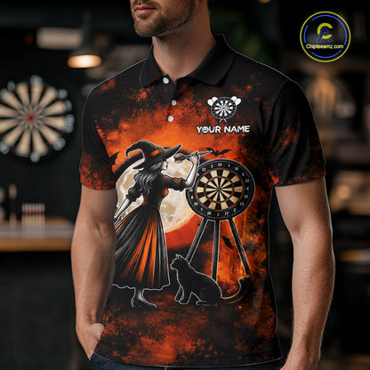 Orange Grunge Halloween Mens Dart Polo Quarter-Zip Shirts Custom Dart Team Outfits Jersey NYN4083