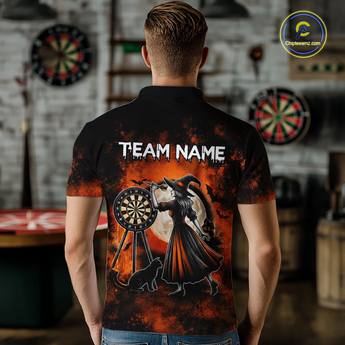 Orange Grunge Halloween Mens Dart Polo Quarter-Zip Shirts Custom Dart Team Outfits Jersey NYN4083