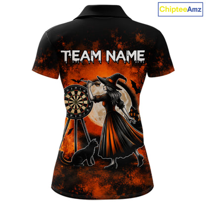 Orange Grunge Halloween Womens Dart Polo Quarter-Zip Shirts Custom Dart Team Outfits Jersey NYN4083