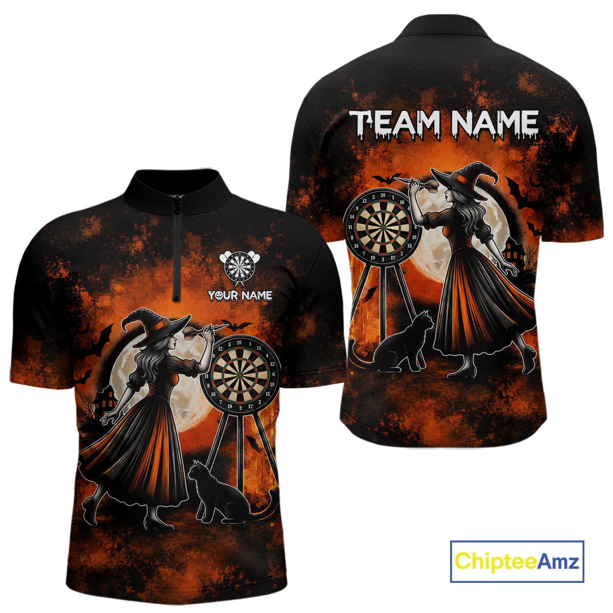 Orange Grunge Halloween Mens Dart Polo Quarter-Zip Shirts Custom Dart Team Outfits Jersey NYN4083