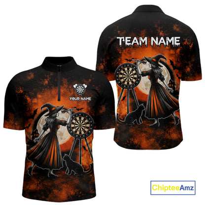 Orange Grunge Halloween Mens Dart Polo Quarter-Zip Shirts Custom Dart Team Outfits Jersey NYN4083