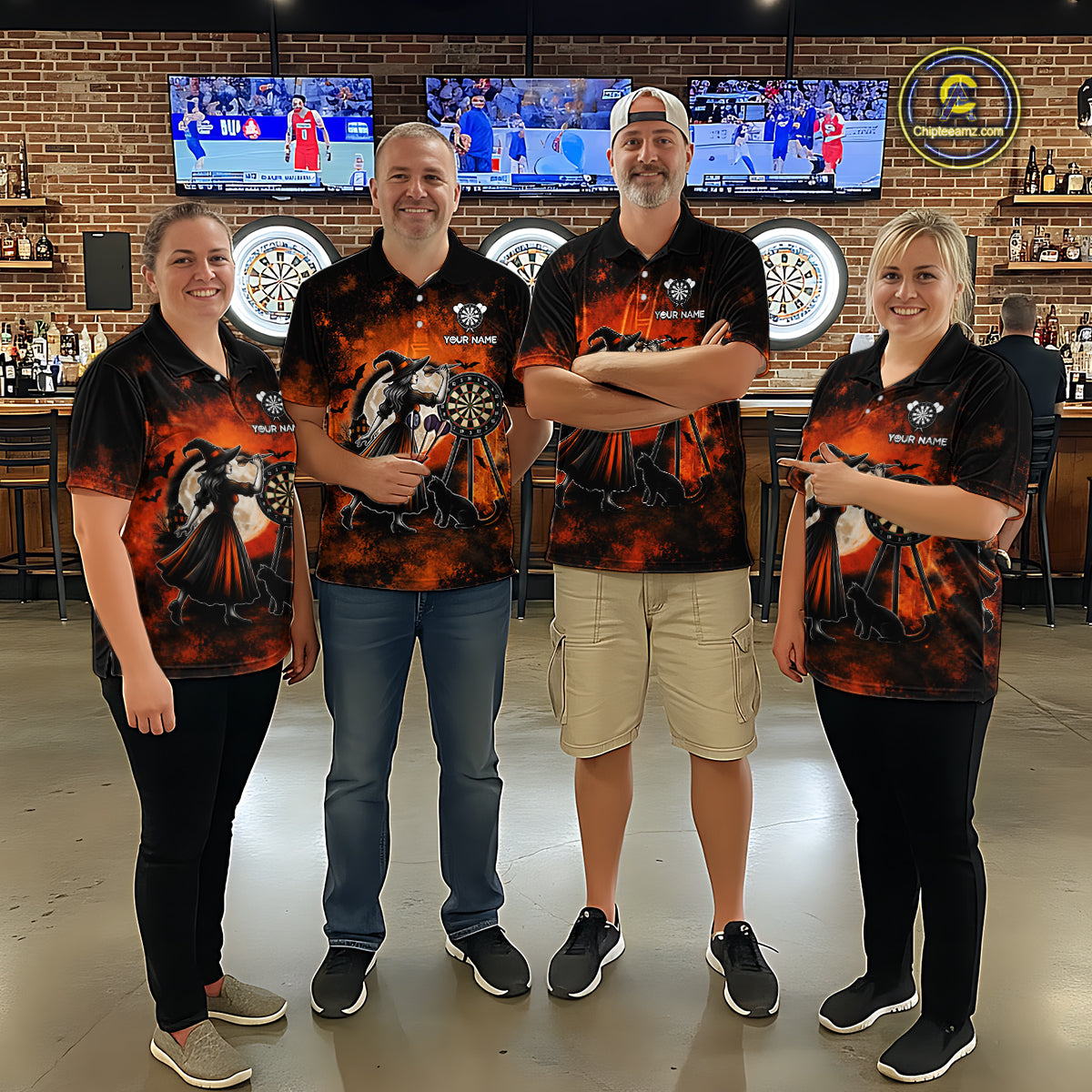 Orange Grunge Halloween Mens Dart Polo Quarter-Zip Shirts Custom Dart Team Outfits Jersey NYN4083