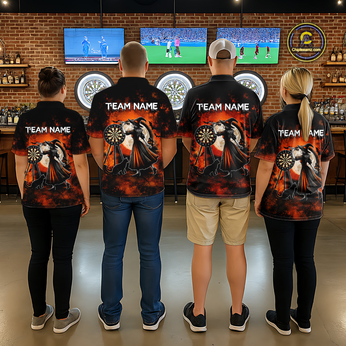 Orange Grunge Halloween Mens Dart Polo Quarter-Zip Shirts Custom Dart Team Outfits Jersey NYN4083