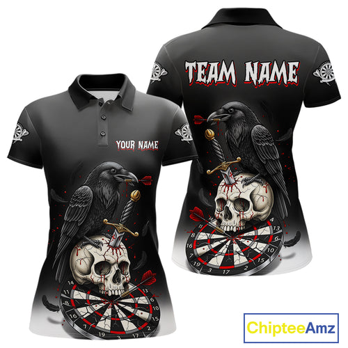 Dark Ravens Red Cracked Dartboard Custom Women Darts Quarter-Zip  Shirt Skull Gothic Dart Jerseys NYN1942