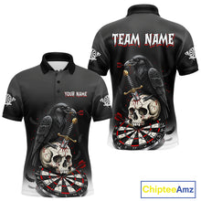 Load image into Gallery viewer, Dark Ravens Red Cracked Dartboard Custom Men Darts Polo Shirt Skull Gothic Dart Jerseys NYN1942