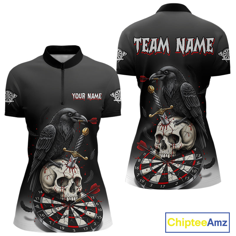 Dark Ravens Red Cracked Dartboard Custom Women Darts Quarter-Zip Shirt Skull Gothic Dart Jerseys NYN1942