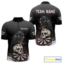 Load image into Gallery viewer, Dark Ravens Red Cracked Dartboard Custom Men Darts Quarter-Zip Shirt Skull Gothic Dart Jerseys NYN1942