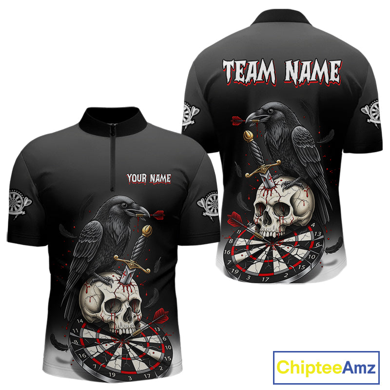 Dark Ravens Red Cracked Dartboard Custom Men Darts Quarter-Zip Shirt Skull Gothic Dart Jerseys NYN1942