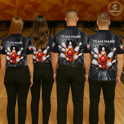 Grey Broken Glass Bowling Shirt For Men Custom Fire Flame Outfit Bowling Jersey | Red NYN3230