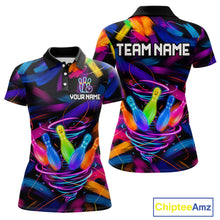 Load image into Gallery viewer, Funny Neon Tornado Bowling Pins women's bowling polo shirt colorful paint bowling team jersey, custom bowling apparel