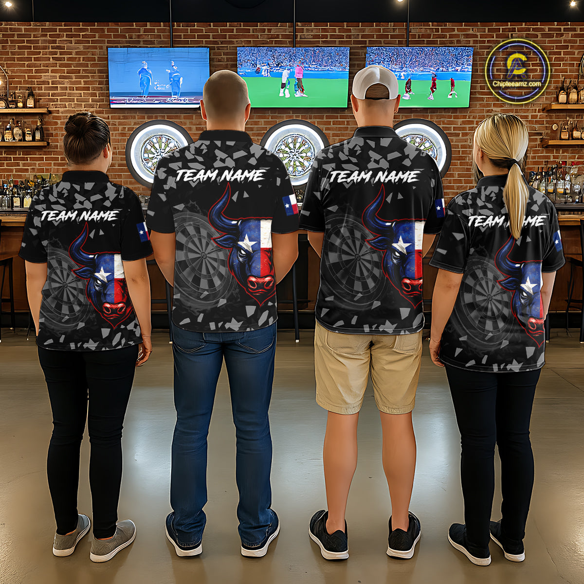 Texas Flag Bull & Dartboard Custom Grunge Women Darts 1/4-Zip Shirt Patriotic Darts Team Jersey NYN2716