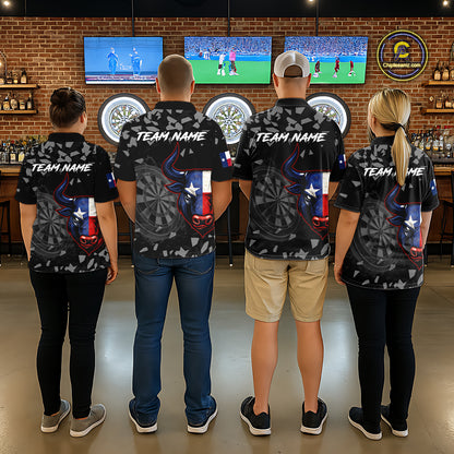 Texas Flag Bull & Dartboard Custom Grunge Women Darts 1/4-Zip Shirt Patriotic Darts Team Jersey NYN2716