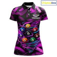 Load image into Gallery viewer, Neon Pink Light billiard ball women's billiard polo shirt custom brush paint pool jersey, personalized billiards team apparel