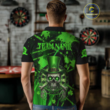 Load image into Gallery viewer, Custom Green Grunge St Patricks Day Men Darts Polo Shirt Skull Leprechaun Darts Jersey NYN1971