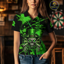 Load image into Gallery viewer, Custom Green Grunge St Patricks Day Women Darts Polo Shirt Skull Leprechaun Darts Jersey NYN1971