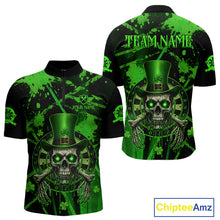 Load image into Gallery viewer, Custom Green Grunge St Patricks Day Men Darts Quarter-Zip Shirt Skull Leprechaun Darts Jersey NYN1971