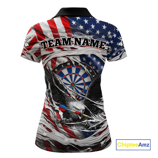 Eagle Plays Dart Arrow Freedom Patriotic Darts Polo Shirt Personalized US Flag Women Dart Jerseys NYN2519