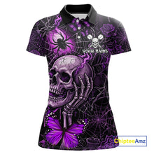 Load image into Gallery viewer, Custom Purple Skull Butterfly Women Dart Shirts Spider Smoke Dartboard Darts Polo &amp; 1/4-Zip Jerseys NYN3076