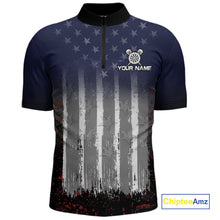 Load image into Gallery viewer, Gray, Blue And Red Grunge US Flag Darts Polo &amp; 1/4-Zip Shirt Custom Patriotic Dart Jersey For Men NYN3081