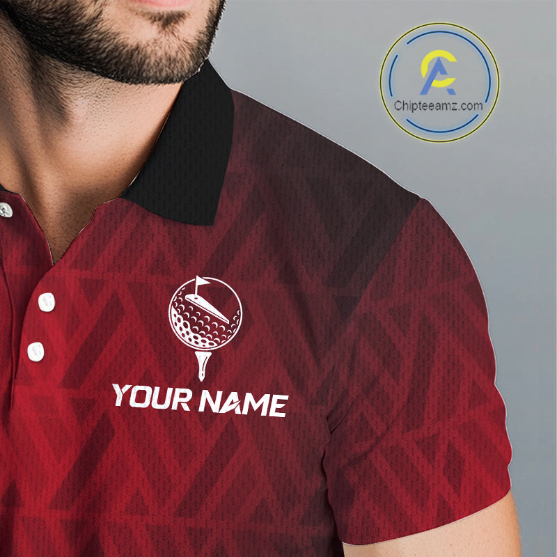 White And Red Geometric Golf Polo Golf Shirts For Men Personalized Golf Team Attire NYN3249