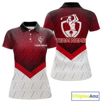 White And Red Geometric Golf Polo Golf Shirts For Women Personalized Golf Team Attire NYN3249