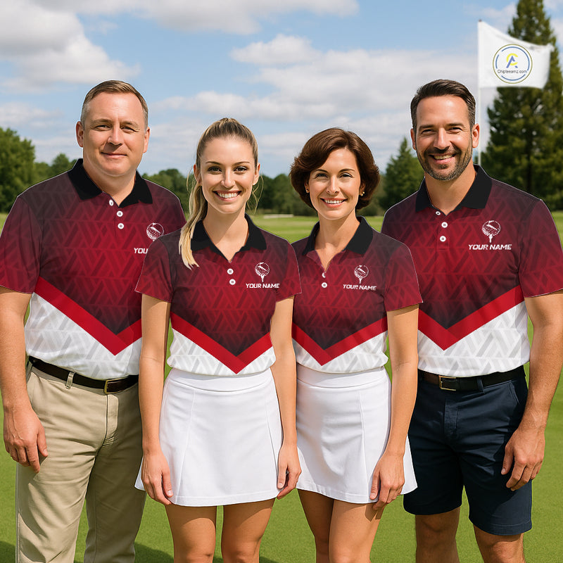 White And Red Geometric Golf Polo Golf Shirts For Men Personalized Golf Team Attire NYN3249