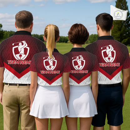 White And Red Geometric Golf Polo Golf Shirts For Men Personalized Golf Team Attire NYN3249