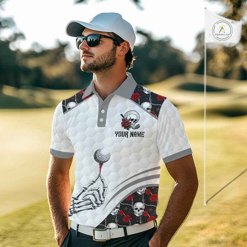 Red Roses Skull Pattern Golf Polo Shirts For Men Custom Bone Hand Golf Team Tournament NYN3254