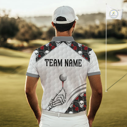 Red Roses Skull Pattern Golf Polo Shirts For Men Custom Bone Hand Golf Team Tournament NYN3254
