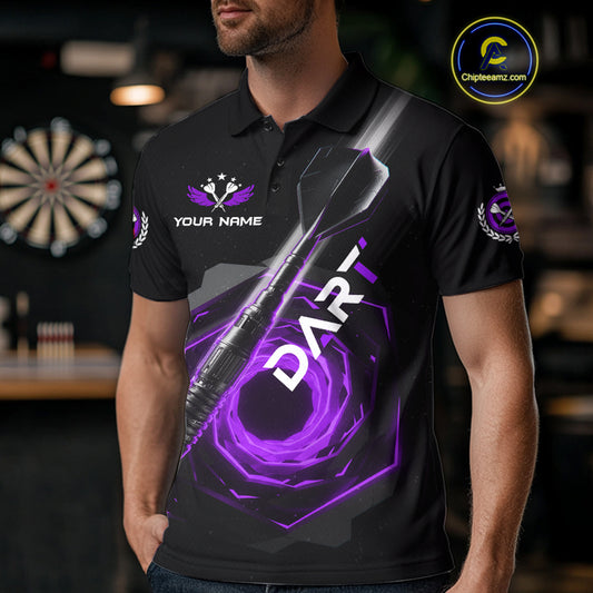 Black And Purple Geometry Swirl Dart Arrow Custom Men Darts Polo Shirt Dart Gifts NYN1983
