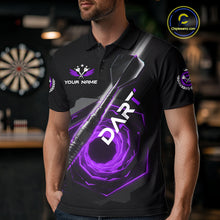 Load image into Gallery viewer, Black And Purple Geometry Swirl Dart Arrow Custom Men Darts Polo Shirt Dart Gifts NYN1983