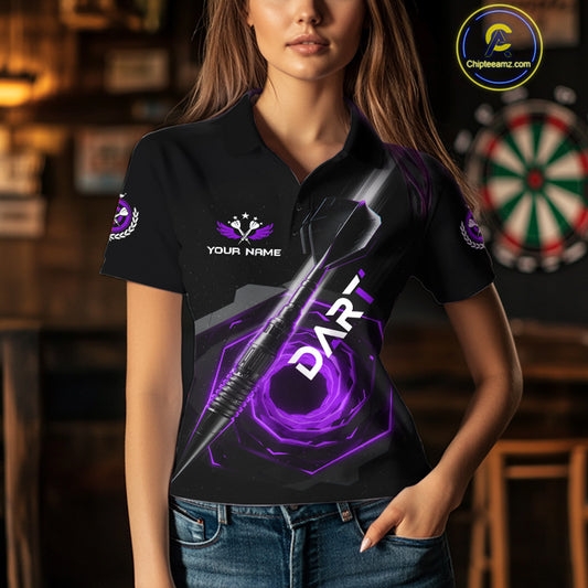 Black And Purple Geometry Swirl Dart Arrow Custom Men Darts Polo Shirt Dart Gifts NYN1983