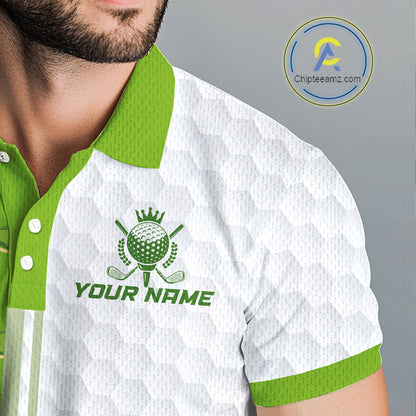Green Golf Course Pattern Golf Polo Shirts For Men Custom Team Name White Golf Ball Jersey NYN3258