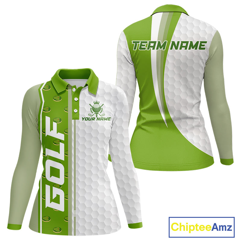 Green Golf Course Pattern Golf Polo Shirts For Women Custom Team Name White Golf Ball Jersey NYN3258