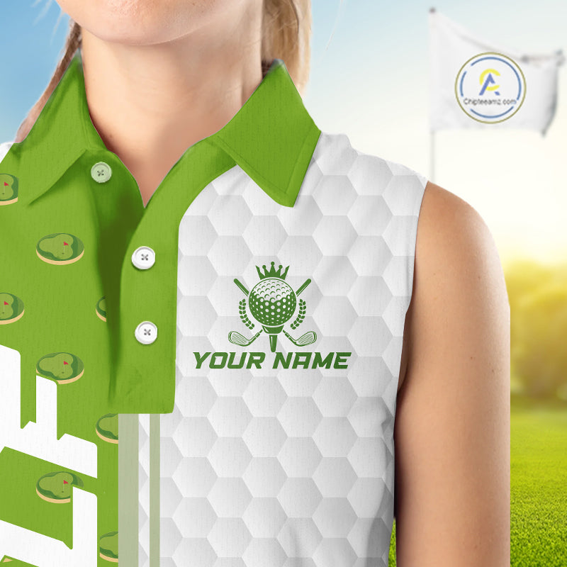 Green Golf Course Golf Sleeveless Polo Shirts For Women Custom Team Name White Golf Ball Jersey NYN3258