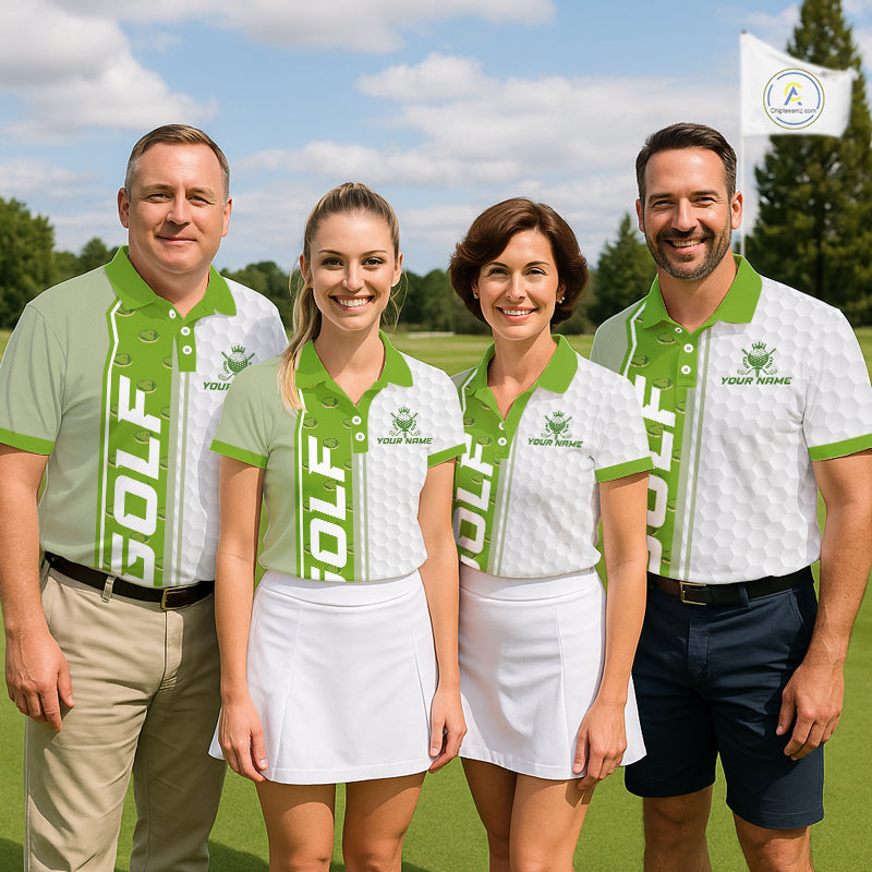 Green Golf Course Pattern Golf Polo Shirts For Men Custom Team Name White Golf Ball Jersey NYN3258